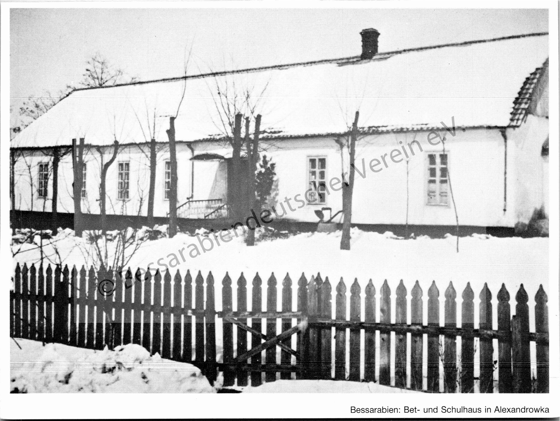 Postkarte - Bet- und Schulhaus in Alexandrowka