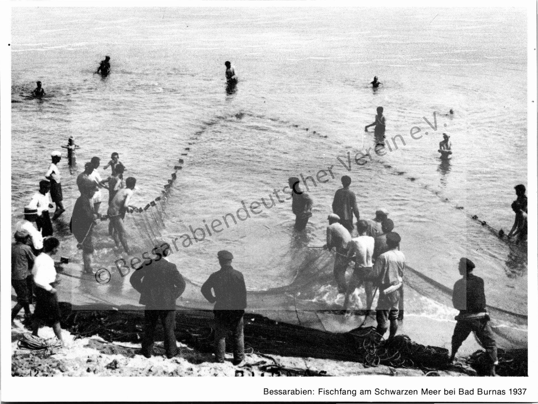 Postkarte - Fischfang am Schwarzen Meer bei Bad Burnas 1937