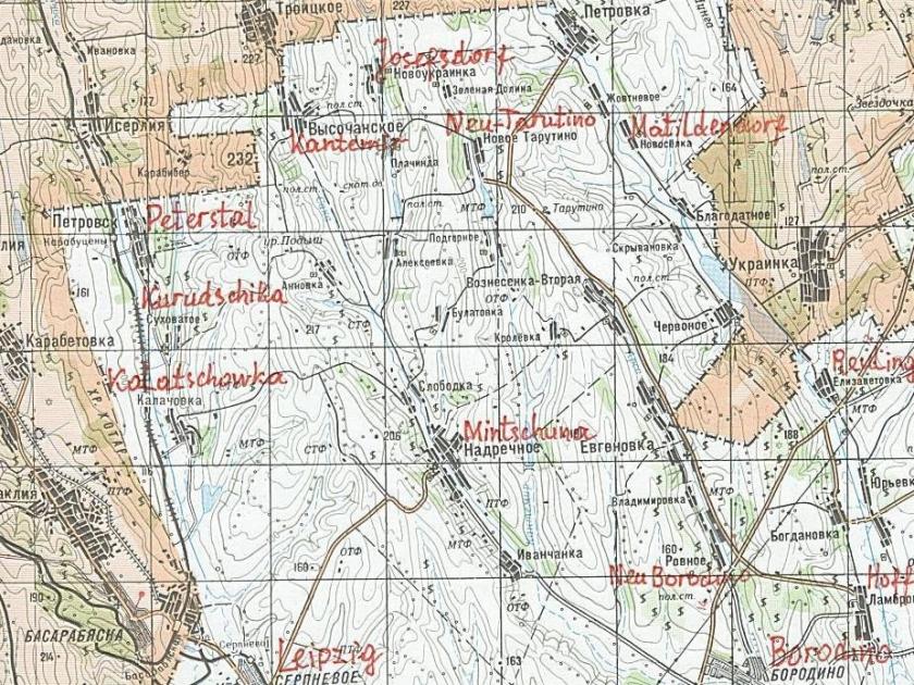 Kartenausschnitt mit Eintragungen von Michael Sapow um Peterstal 2004