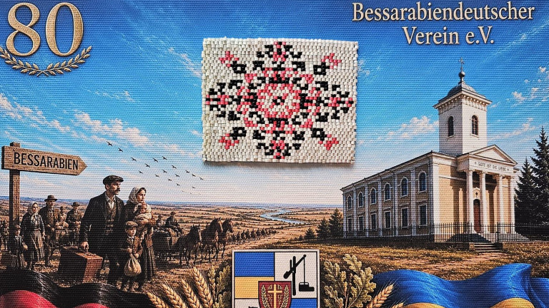 KI-Pr&auml;sentation zum 80-j&auml;hrigen Jubil&auml;um des Bessarabiendeutschen Vereins, die Liubov Klym aus Sarata im Juni dieses Jahres als Gastgeschenk nach Stuttgart brachte.