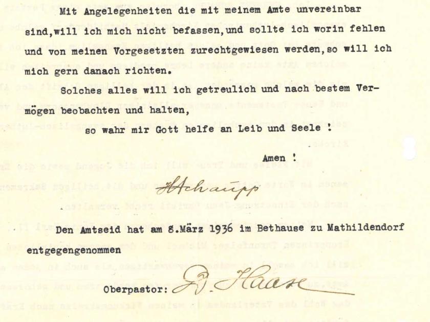 Amtseid Pastor Herber Schaupp Rückseite